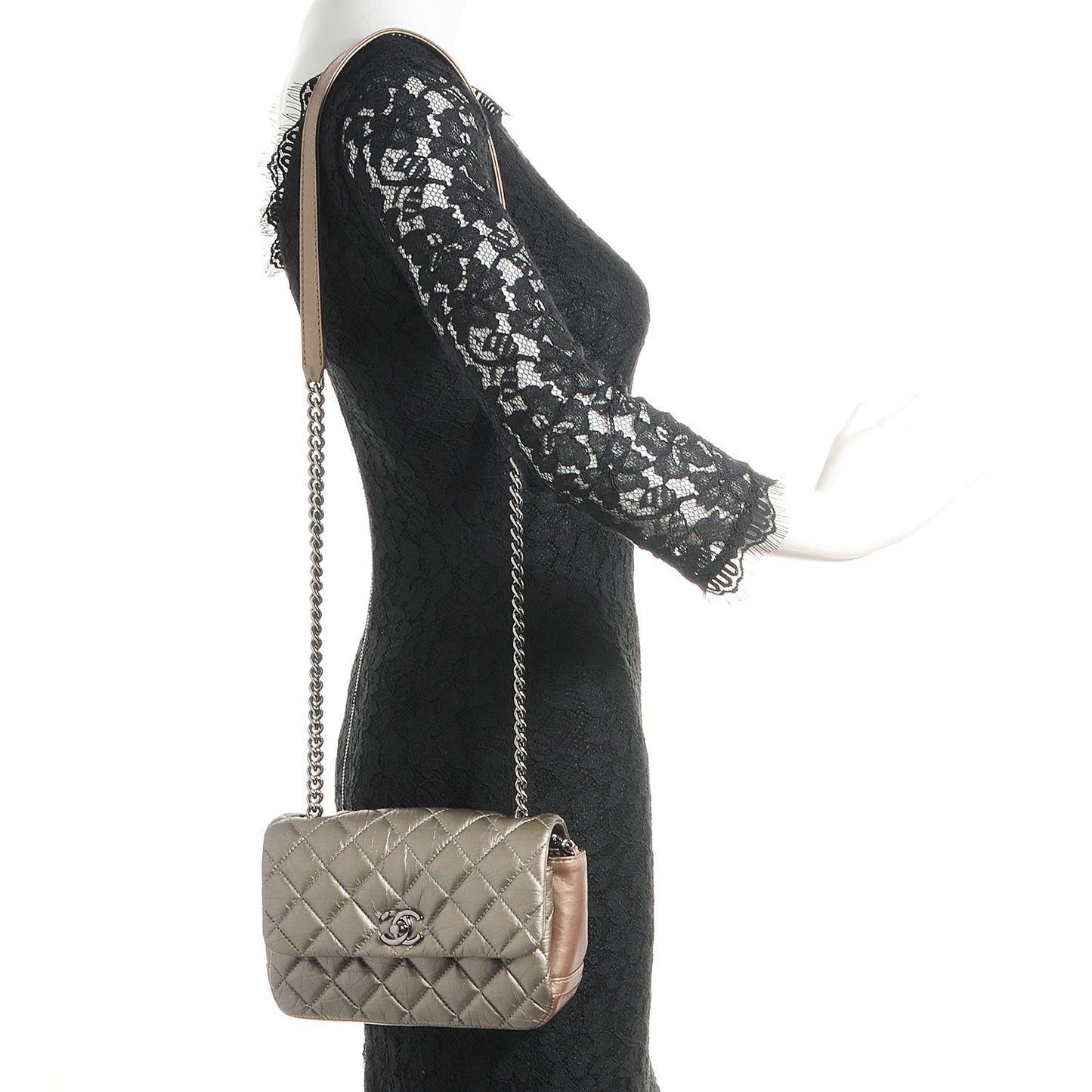 Calfskin Lady Pearly Mini Flap Silver