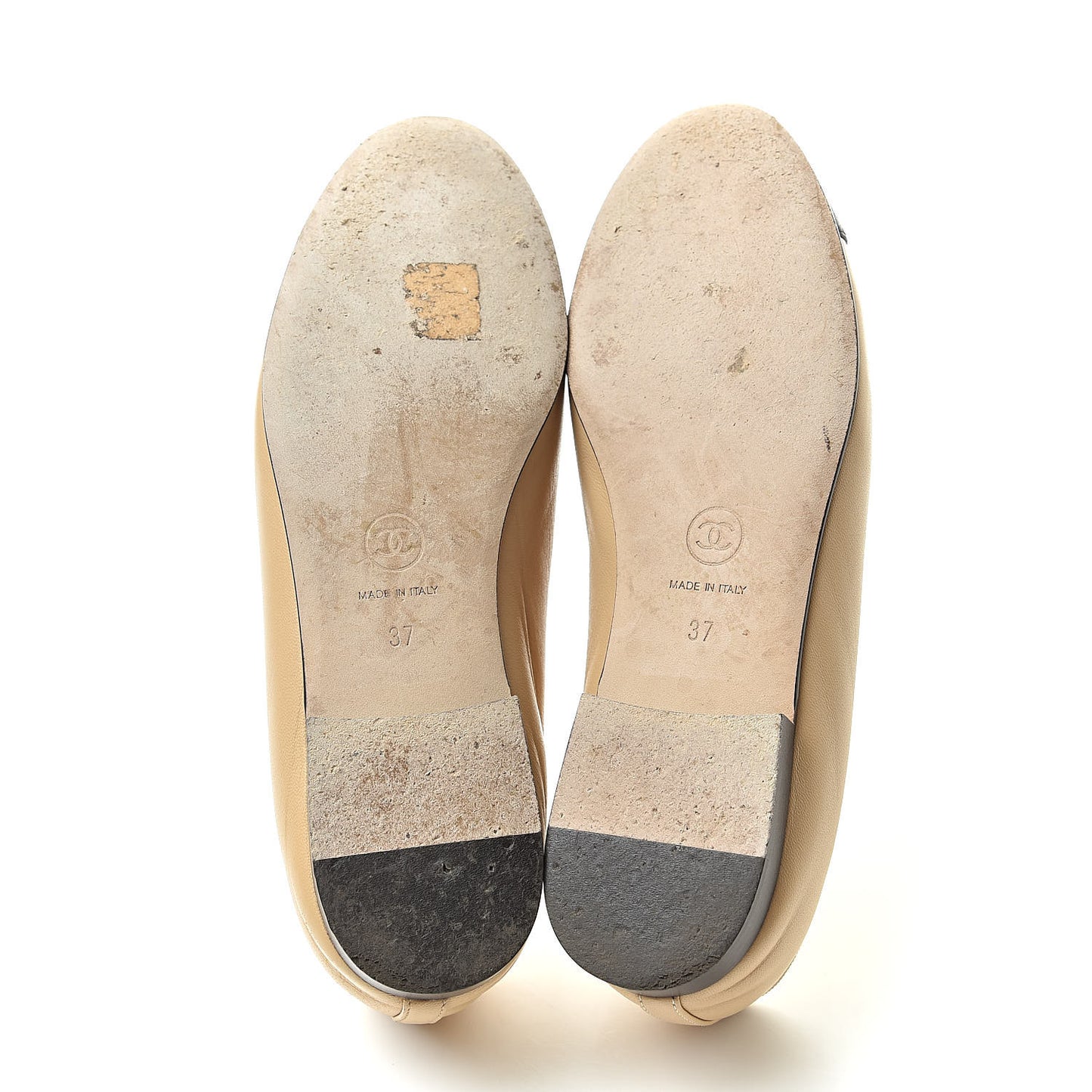 Lambskin Cap Toe CC Ballerina Flats 37 Beige Black