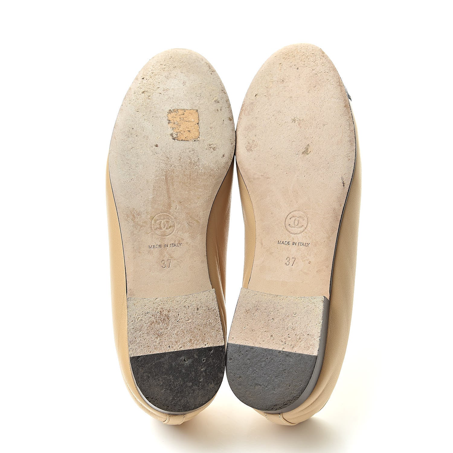 Chanel Lambskin Cap Toe CC Ballerina Flats 37 Beige Black 5 of 12