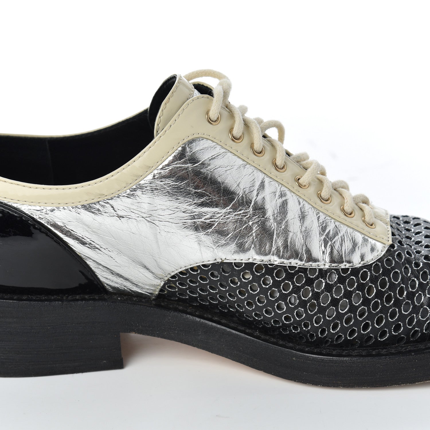 Chanel Metallic Crumpled Lambskin CC Lace Up Oxfords 36.5 11 of 20
