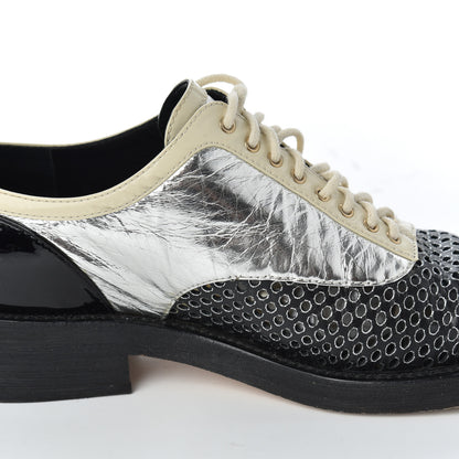 Chanel Metallic Crumpled Lambskin CC Lace Up Oxfords 36.5 11 of 20