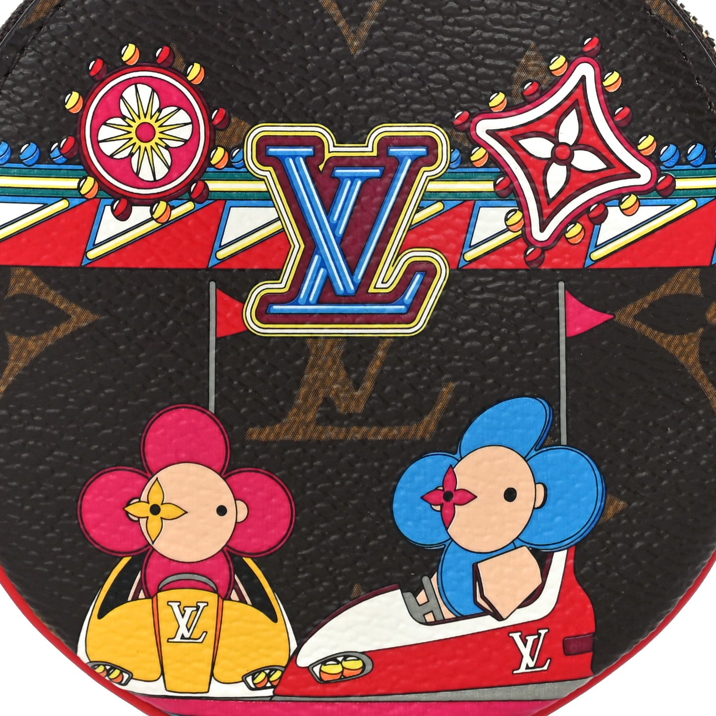Monogram 2020 Christmas Animation Bumper Cars Round Coin Purse Coquelicot