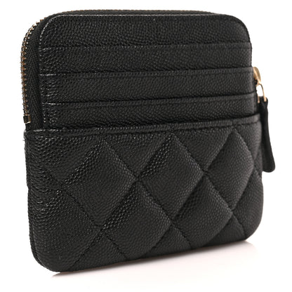 Chanel Caviar Metal Quilted Striated Zip Card Holder Wallet Black 3 of 6