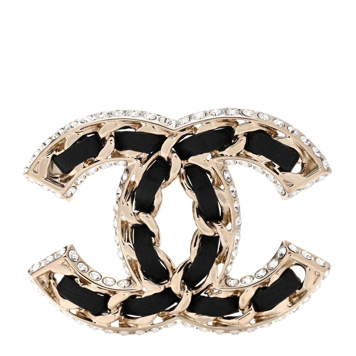 Lambskin Crystal CC Chain Brooch Black Gold