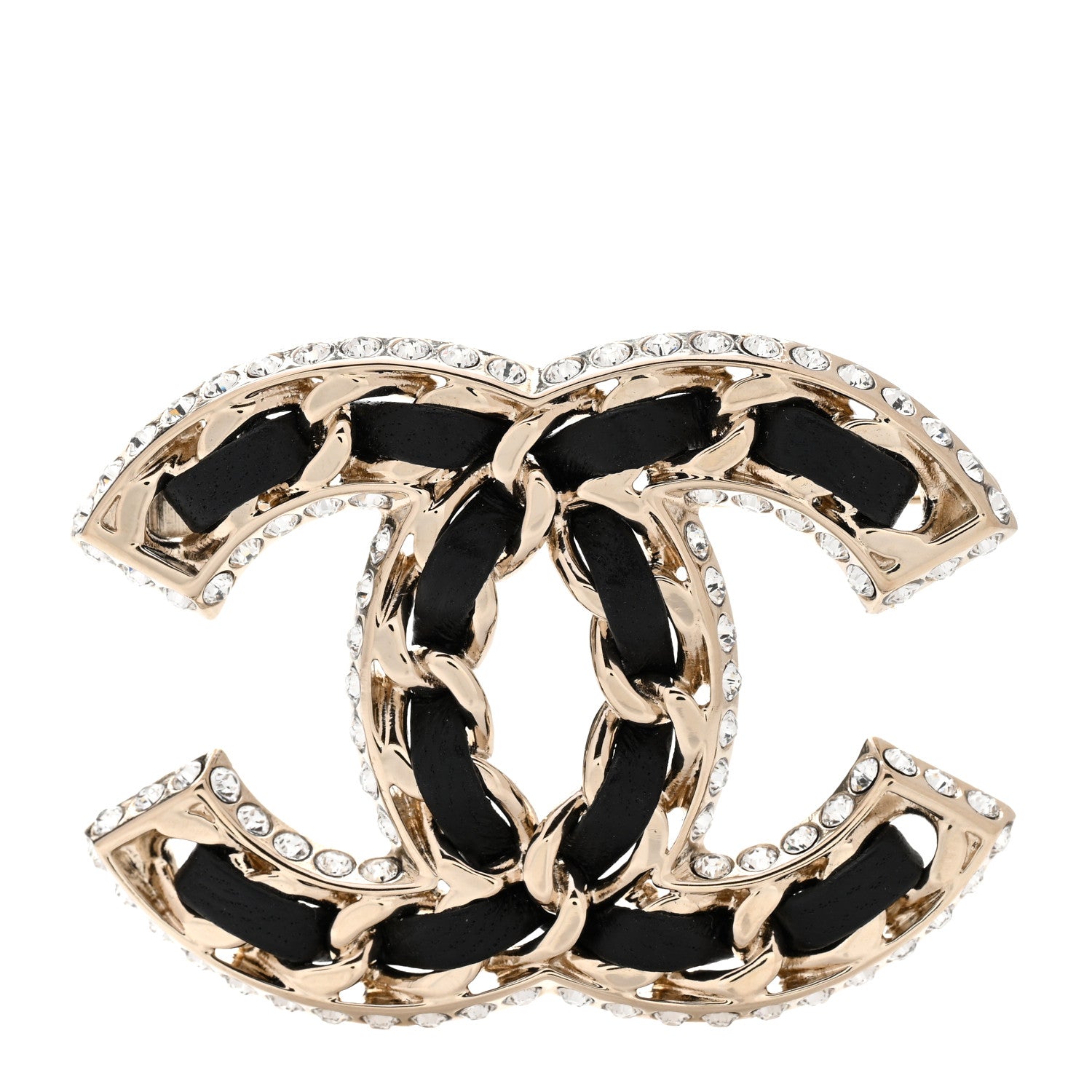 Chanel Lambskin Crystal CC Chain Brooch Black Gold 1 of 5