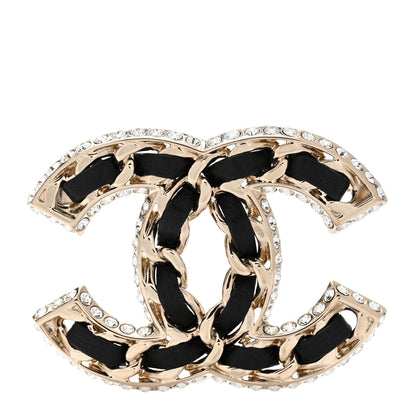 Chanel Lambskin Crystal CC Chain Brooch Black Gold 1 of 5