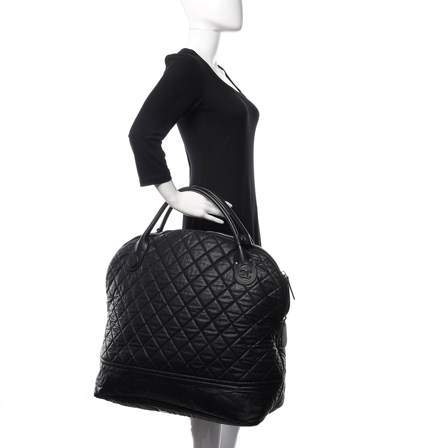 Chanel Coated Canvas Quilted Large Garment Travel Bag Black 2 of 10
