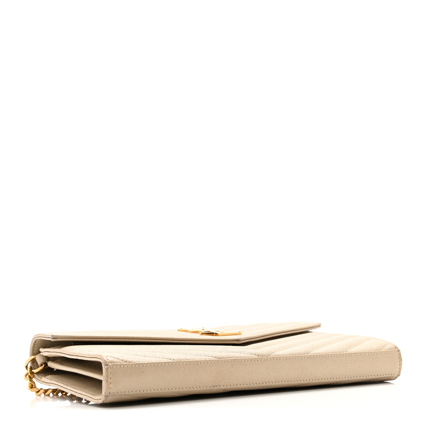 Saint Laurent Grain De Poudre Matelasse Chevron Monogram Chain Wallet Dark Latte 4 of 15