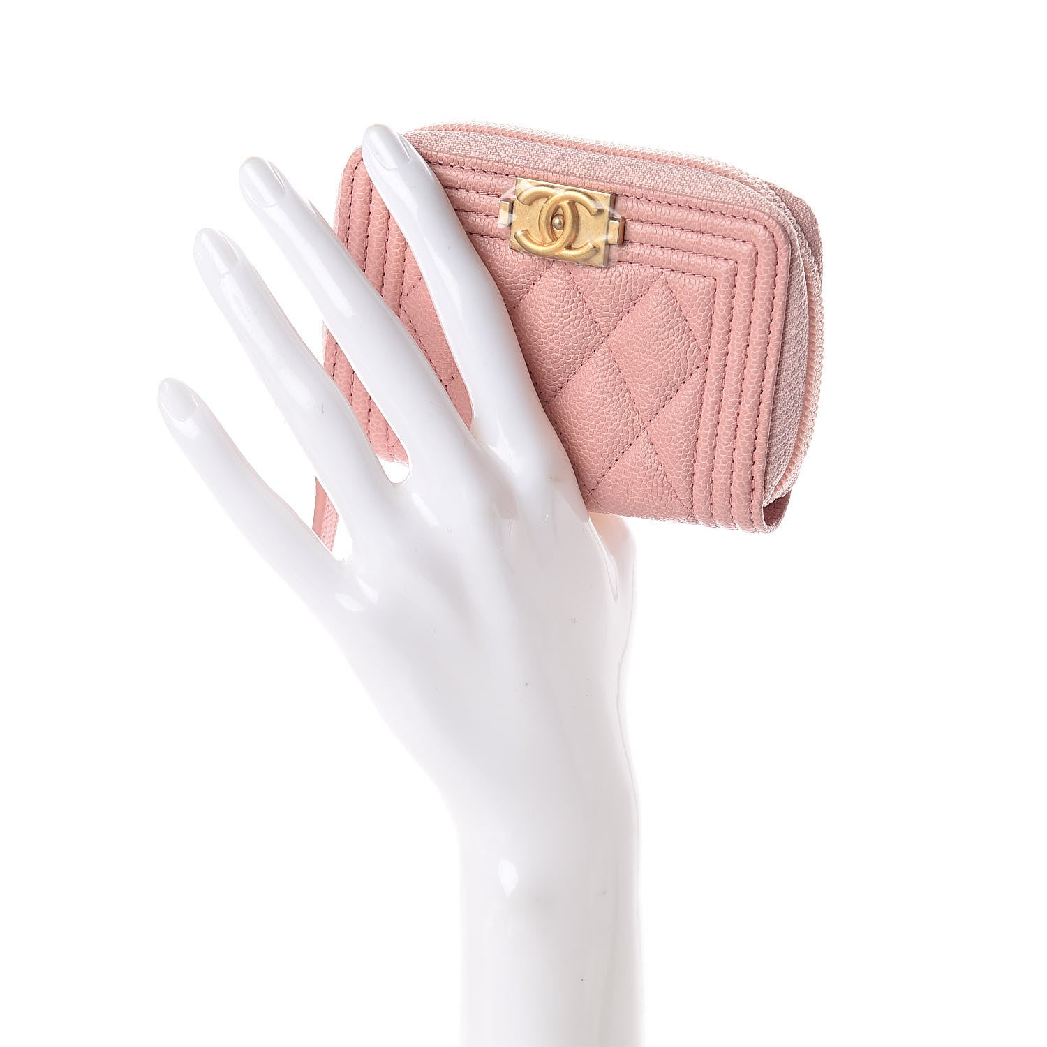 Chanel Caviar Quilted Boy Zip Around Coin Purse Wallet Light Pink 2 of 7