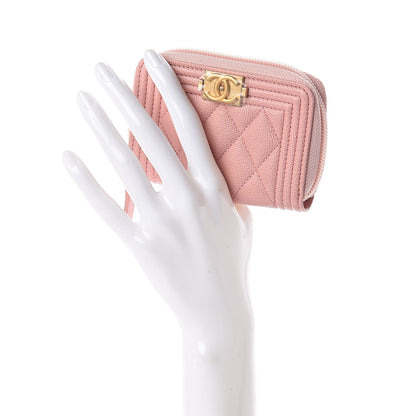 Chanel Caviar Quilted Boy Zip Around Coin Purse Wallet Light Pink 2 of 7