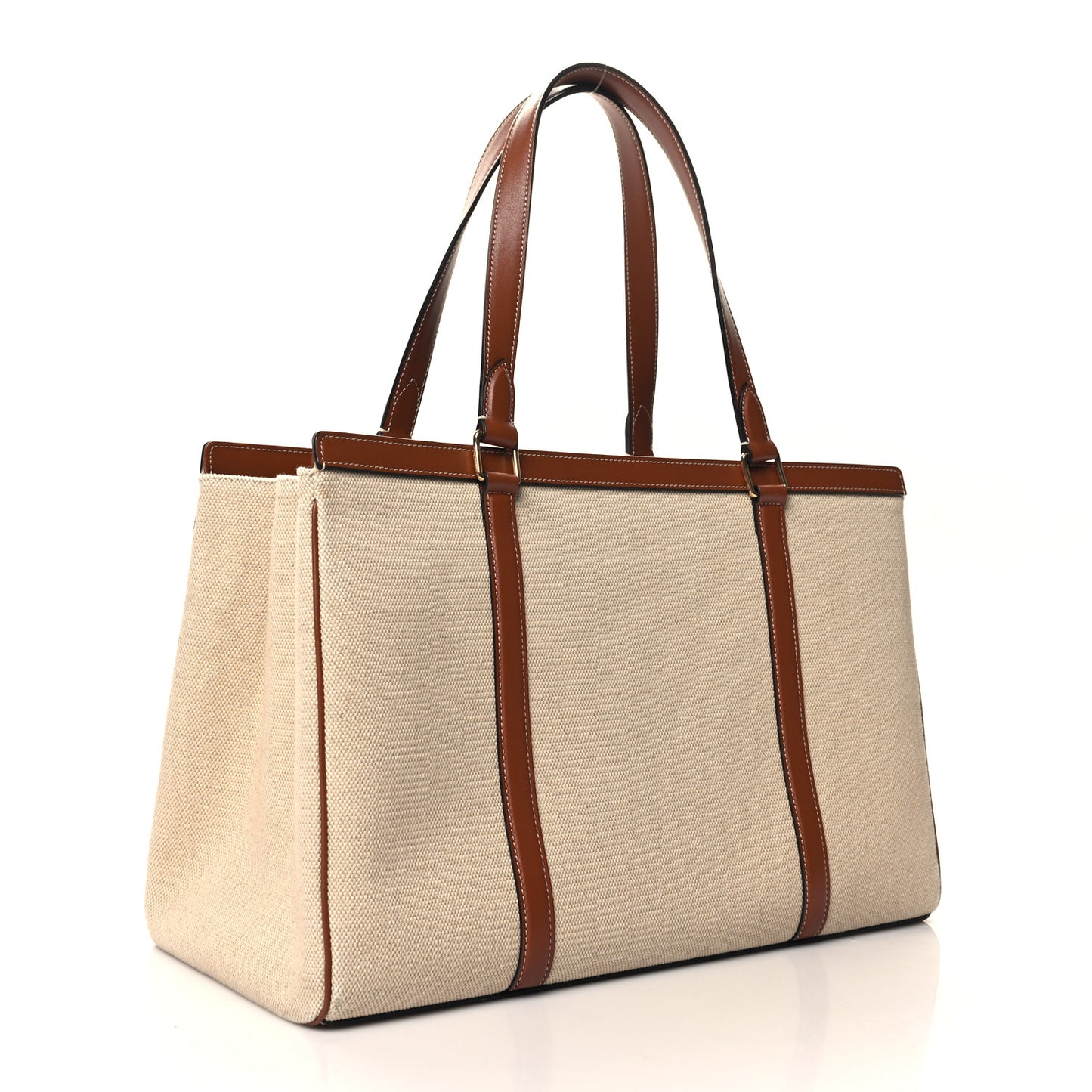 Canvas Calfskin Medium Cabas 16 Tote Natural Tan