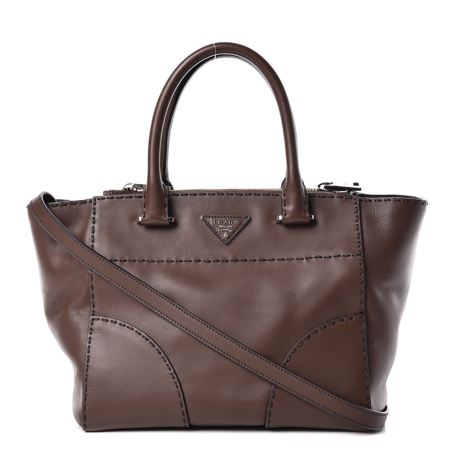 Prada City Calf Small Stitched Twin Pocket Tote Cacao 1 of 13