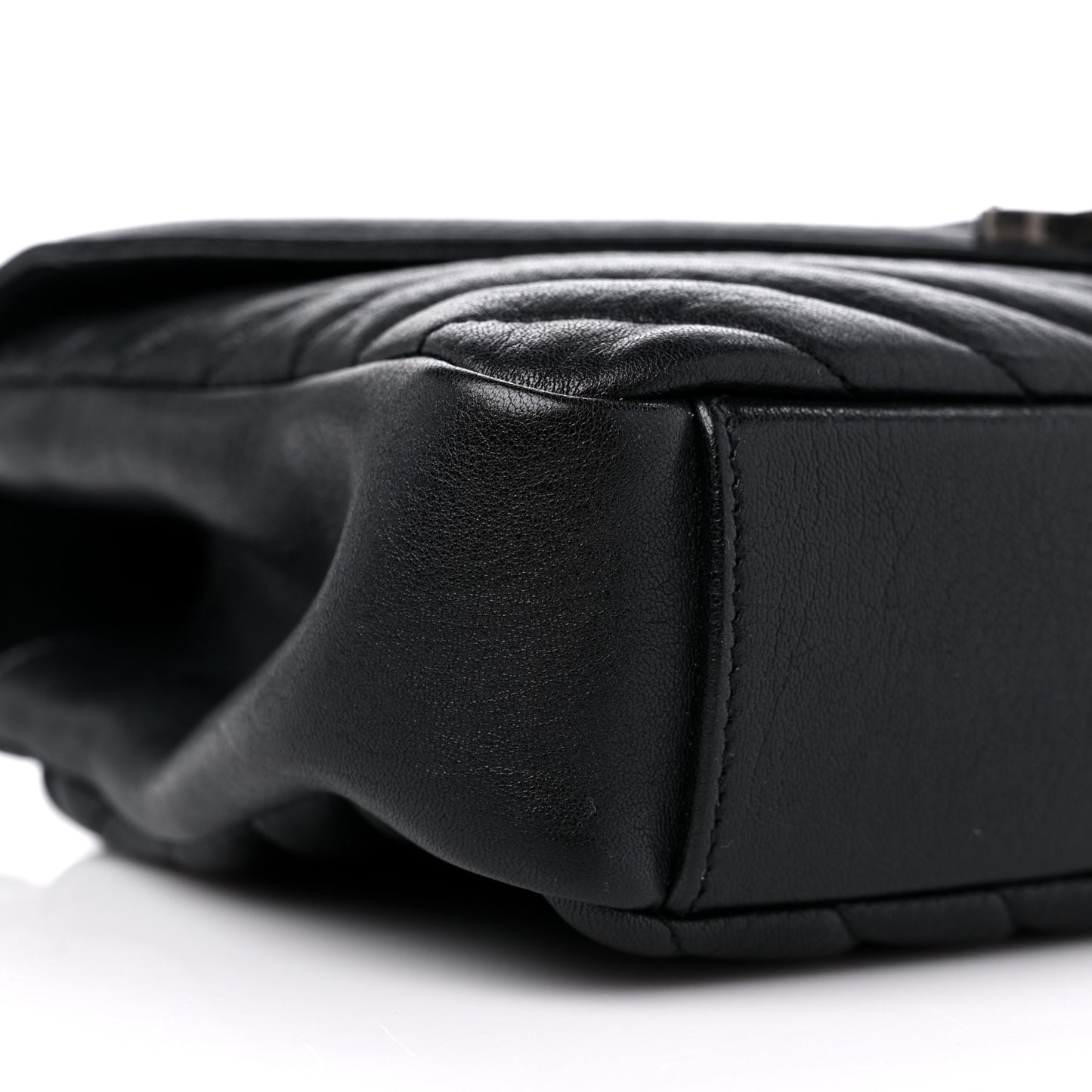 Sheepskin Matelasse Chevron Monogram Medium College Bag Black