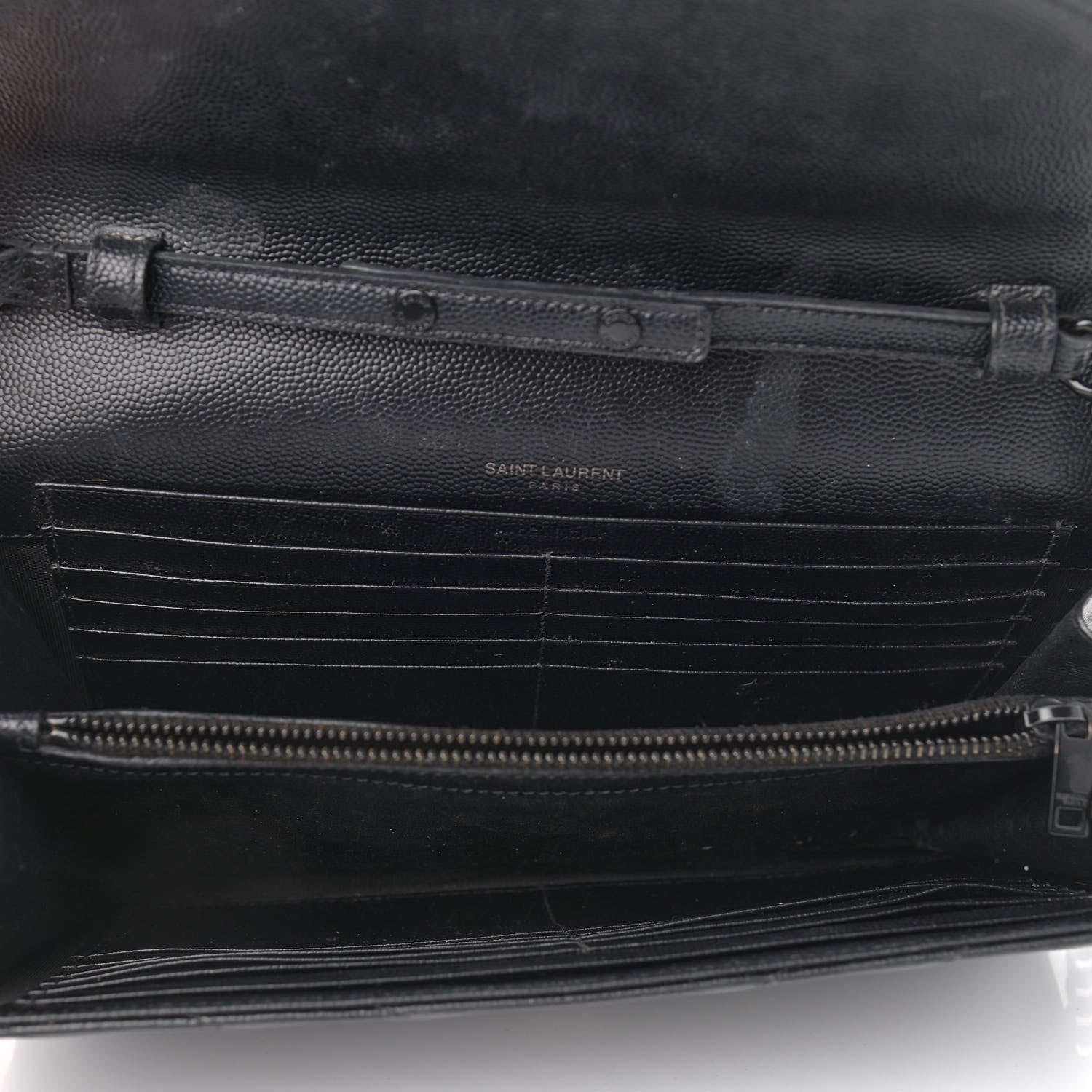 Saint Laurent Grain De Poudre Matelasse Chevron Monogram Chain Wallet Black 5 of 14