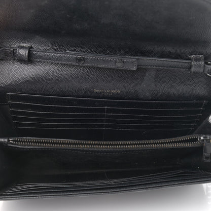 Saint Laurent Grain De Poudre Matelasse Chevron Monogram Chain Wallet Black 5 of 14