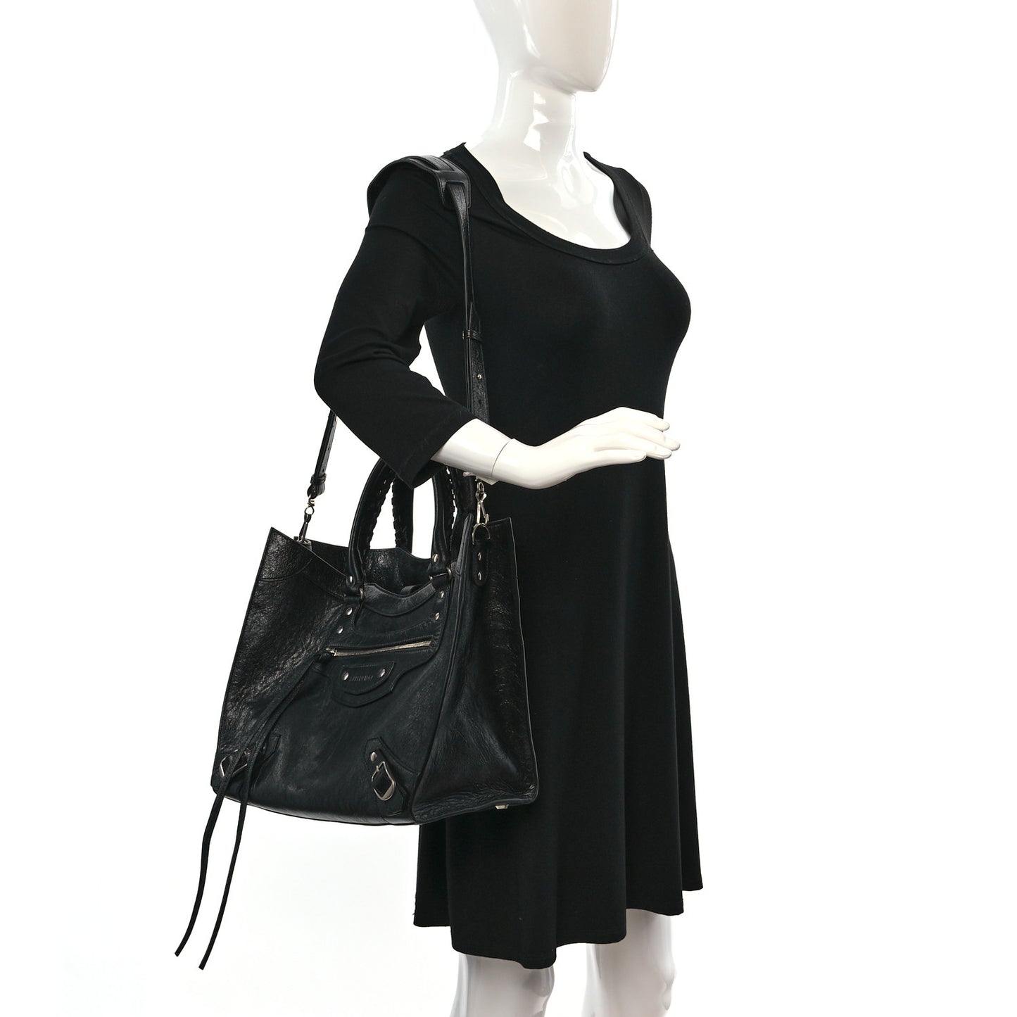 Agneau Arena Neo Classic Silver Hardware Large Upside Down Tote Black
