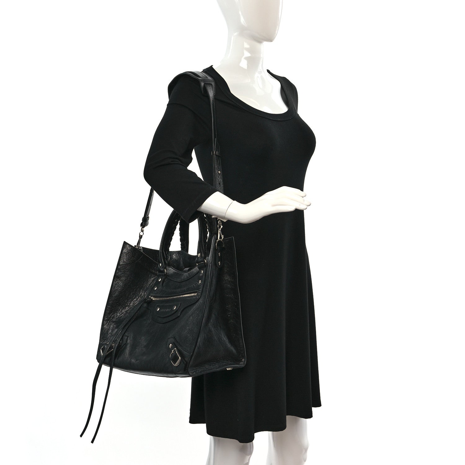 Balenciaga Agneau Arena Neo Classic Silver Hardware Large Upside Down Tote Black 2 of 8