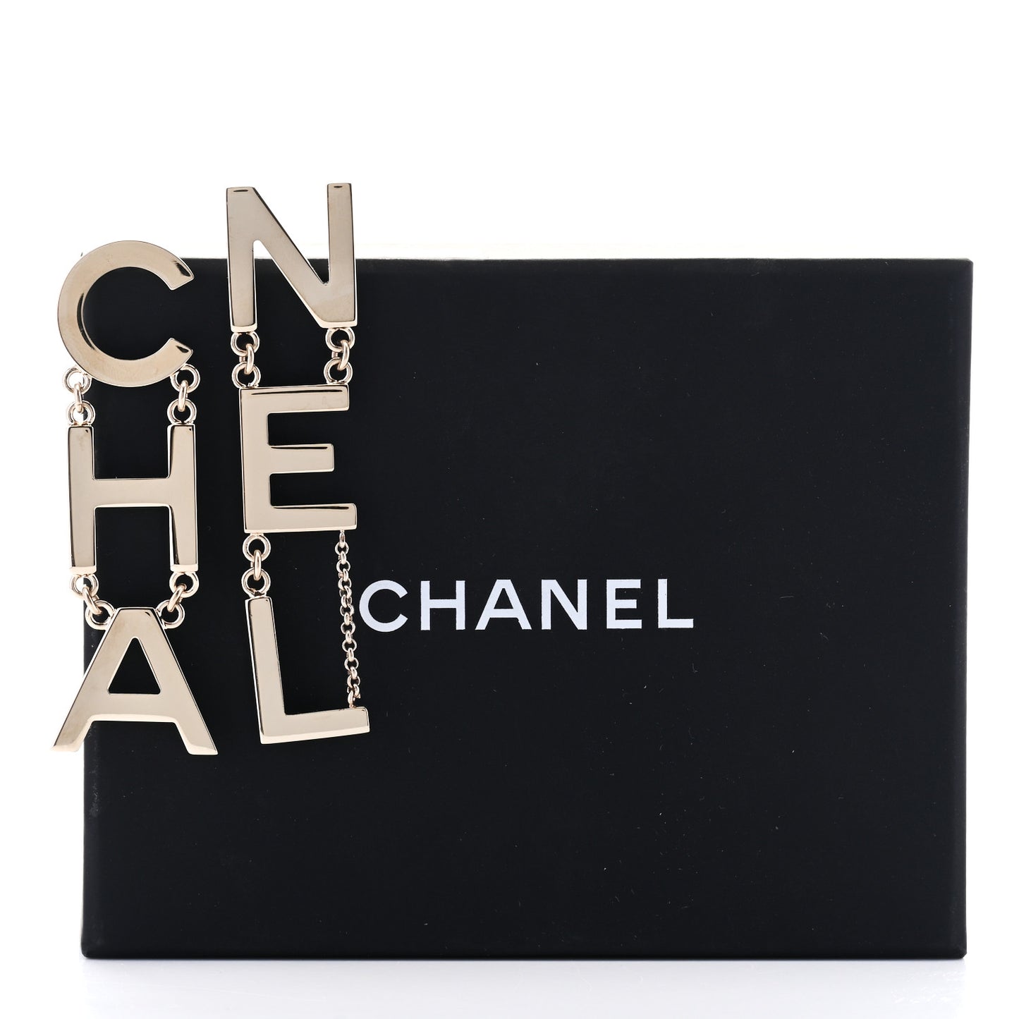 Metal Cha-Nel Logo Drop Earrings Gold