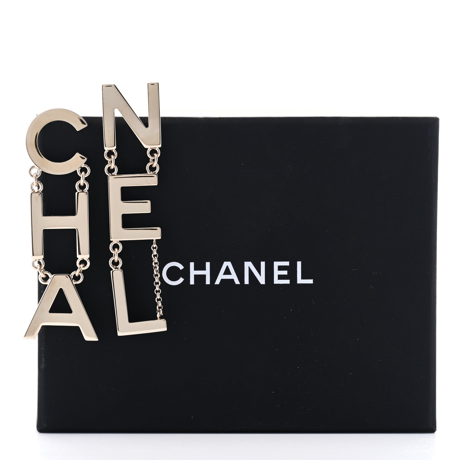 Chanel Metal Cha-Nel Logo Drop Earrings Gold 5 of 5