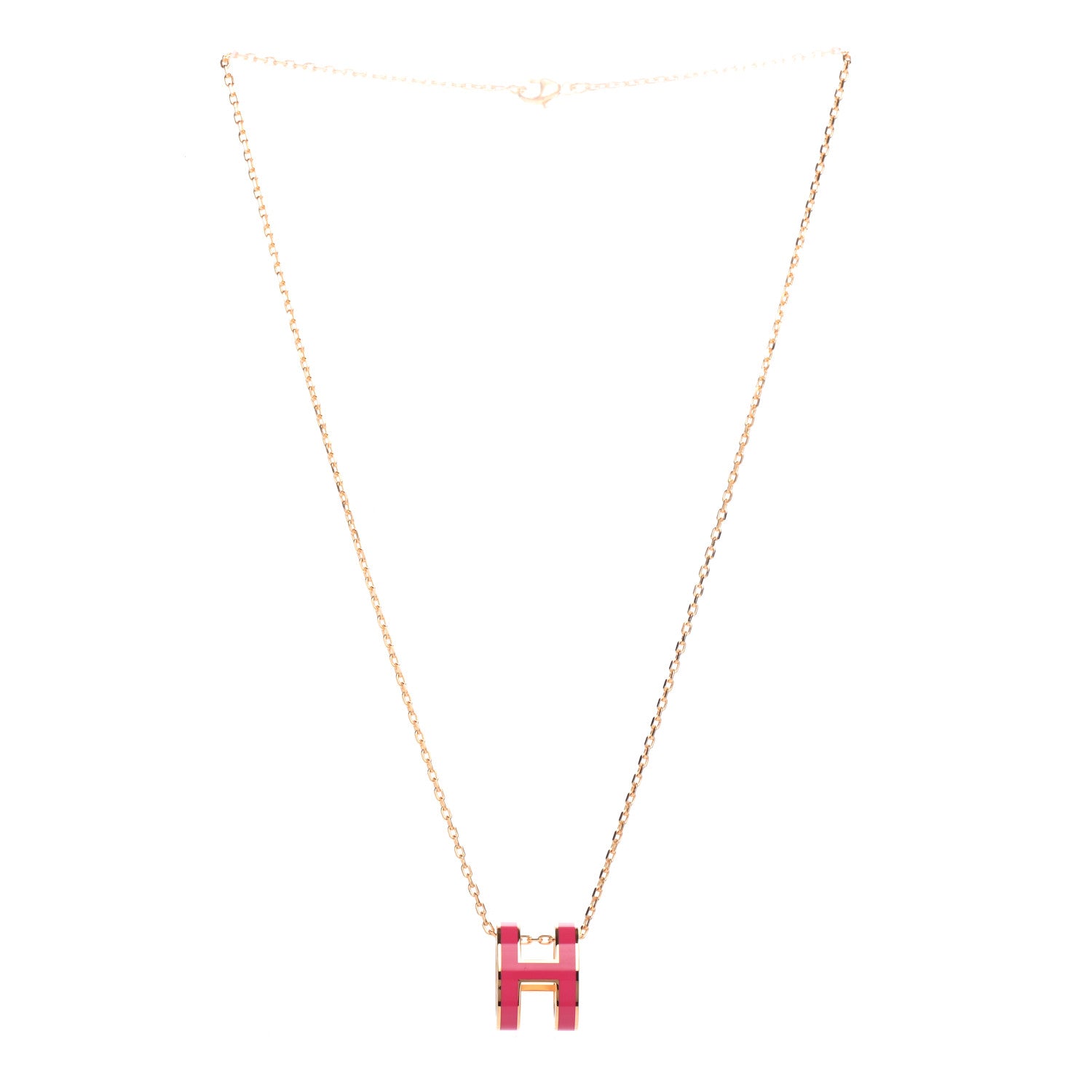 Hermes Lacquered Gold Pop H Pendant Necklace Rose Extreme 3 of 7