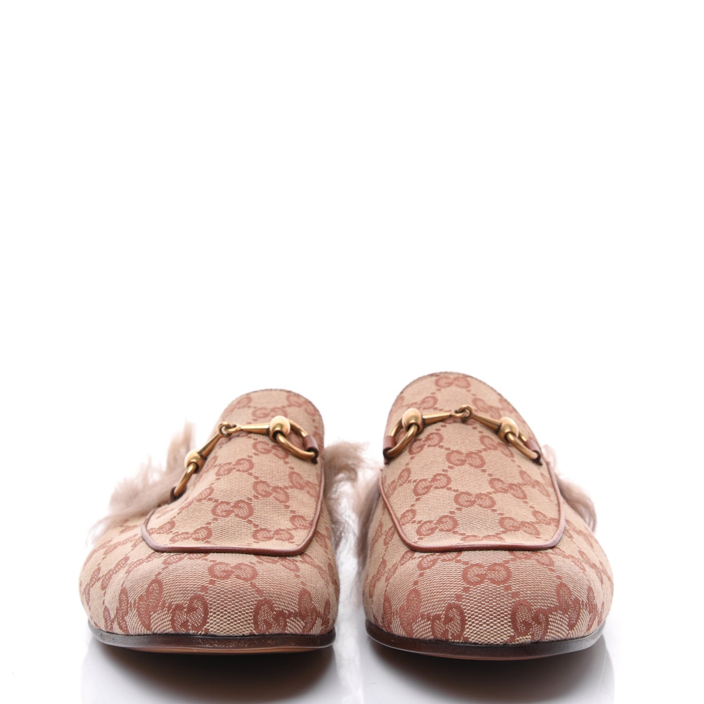 GG Monogram Fur Mens Princetown Slippers 8 Beige Ruggine Rust
