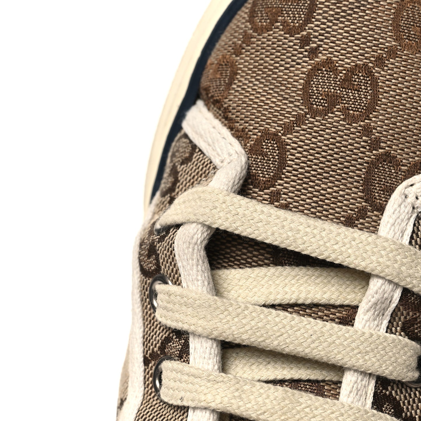 GG Monogram Web Womens 1977 Tennis Sneakers 38 Beige Ebony Mystic White