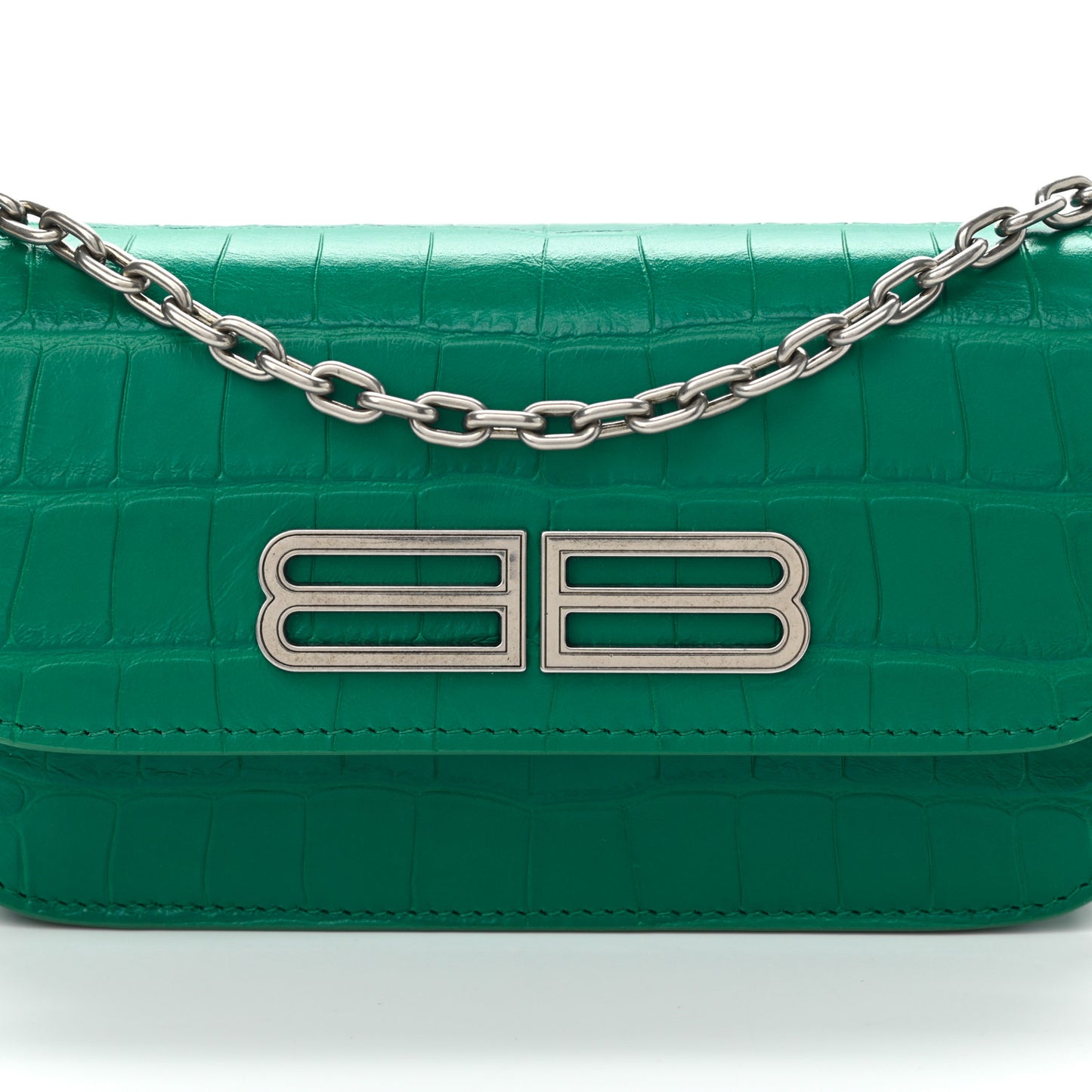 Extra Supple Calfskin Crocodile Embossed Gossip Wallet On Chain Jade