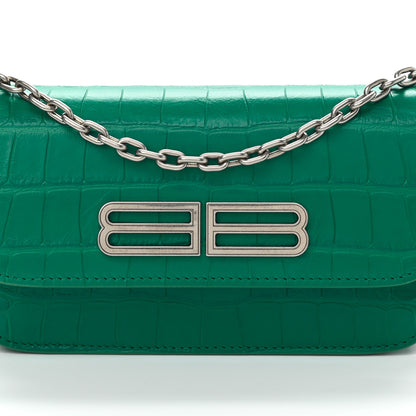 Balenciaga Extra Supple Calfskin Crocodile Embossed Gossip Wallet On Chain Jade 7 of 9