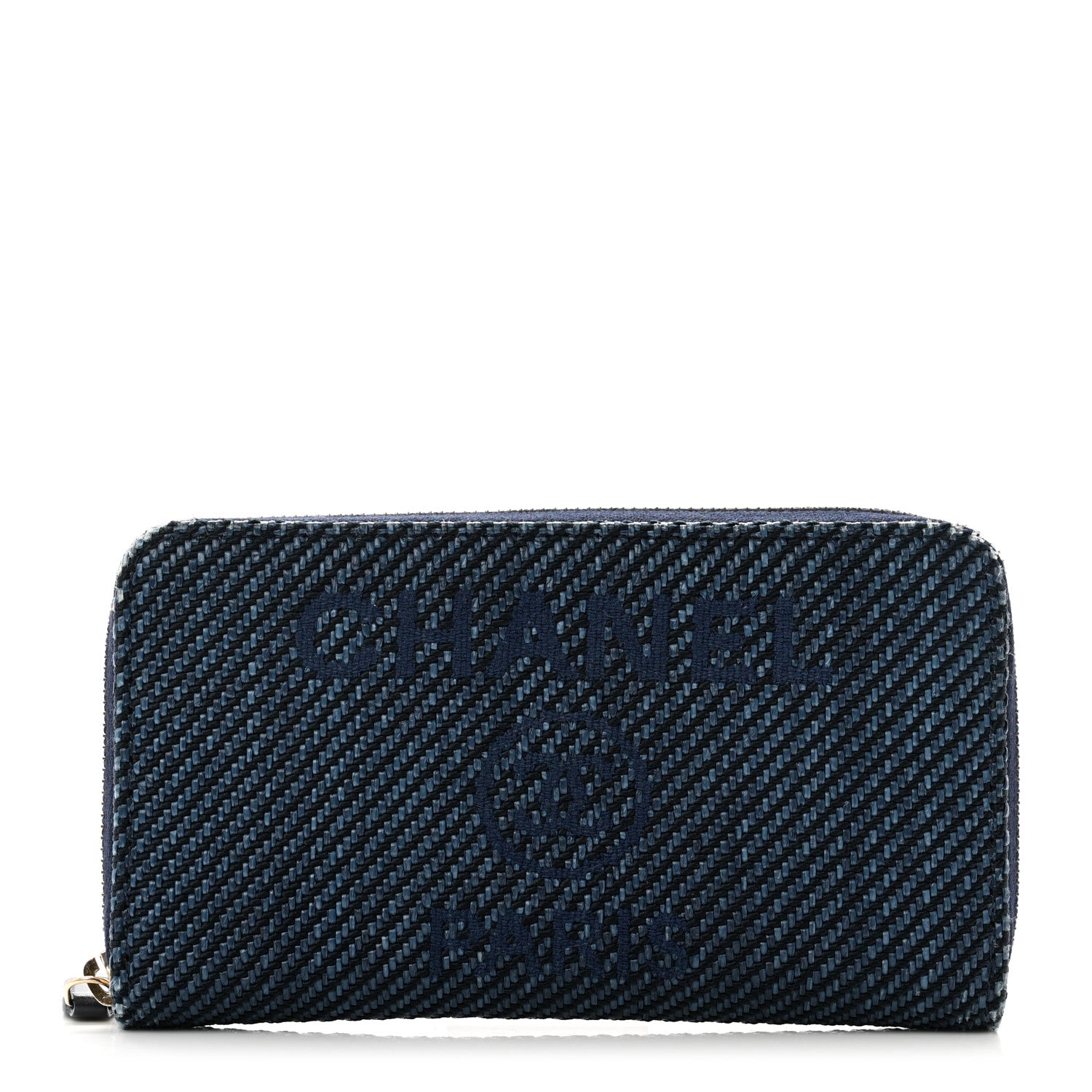 Chanel Mixed Fibers Deauville Small Zip Around Wallet Navy Blue 1 of 10