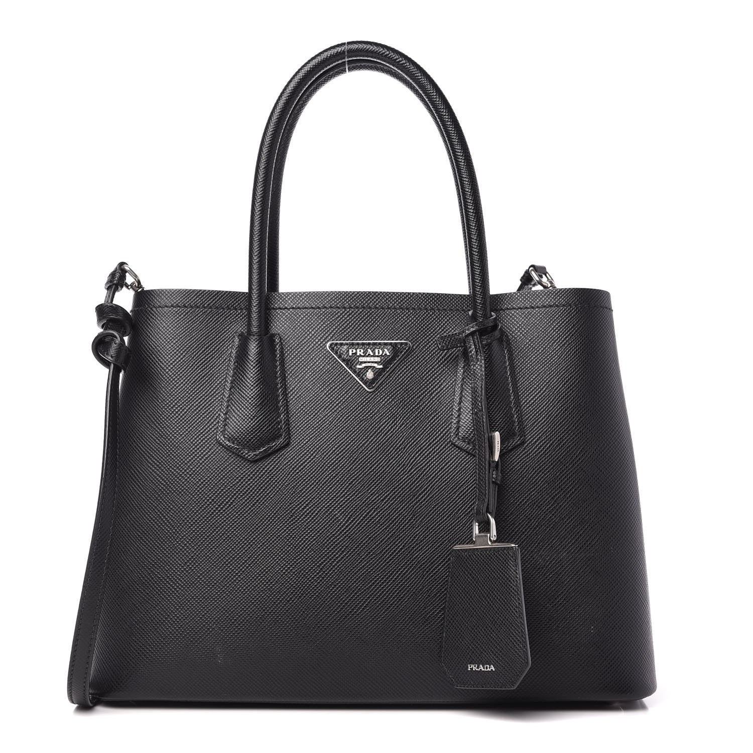 Prada Saffiano Cuir Small Double Bag Black Chrome 1 of 13