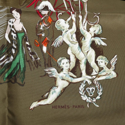 Hermes Silk Soiree De Gala Scarf 90 Kaki 4 of 7