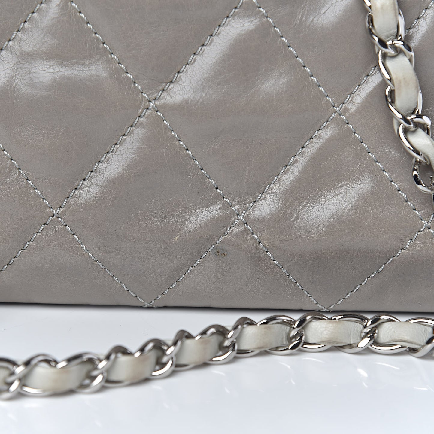 Glazed Calfskin Quilted Tote Grey