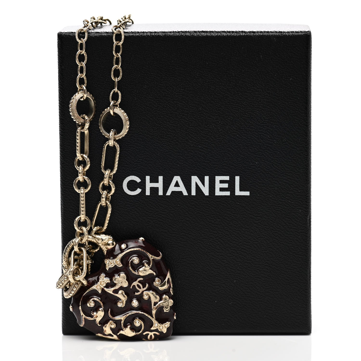 Chanel Enamel Heart Pendant Necklace Gold Red 6 of 6