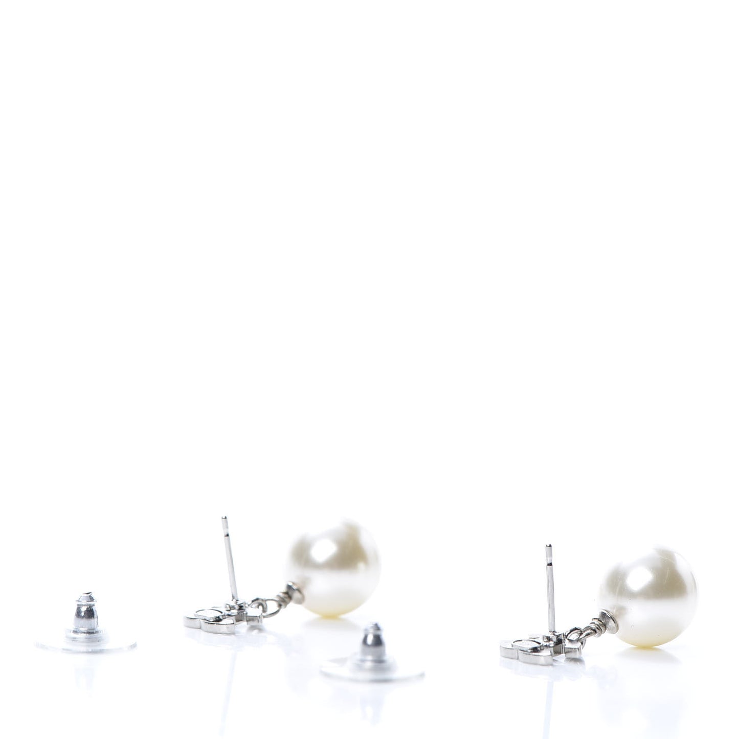 Crystal Pearl CC Drop Earrings Silver