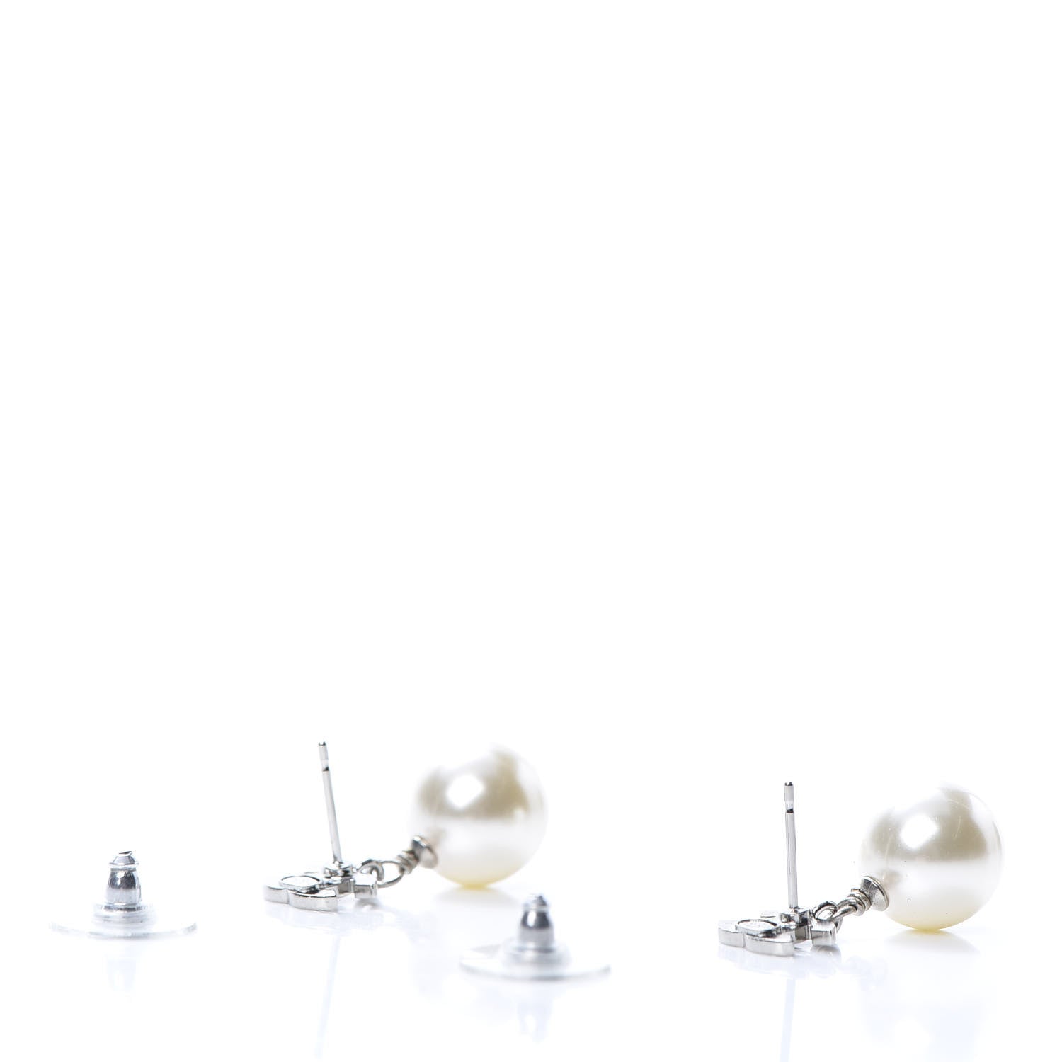Chanel Crystal Pearl CC Drop Earrings Silver 3 of 5