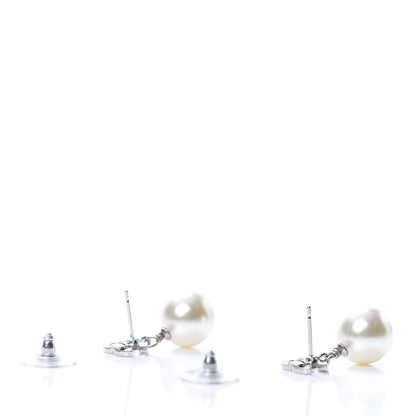 Chanel Crystal Pearl CC Drop Earrings Silver 3 of 5