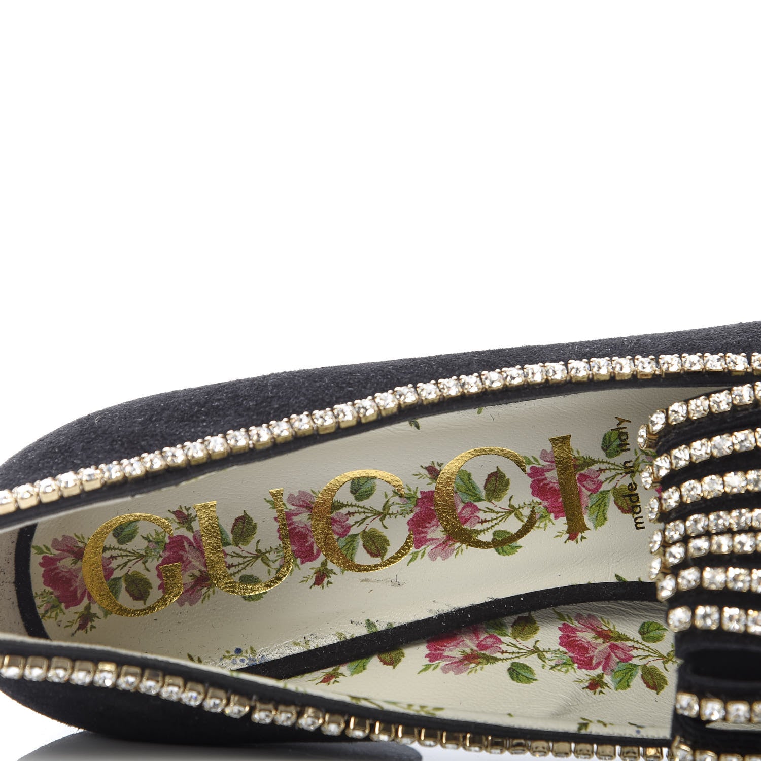 Gucci Kid Scamosciato Crystal GG Marmont Fringe 50mm Loafer Pumps 39 Black 7 of 10