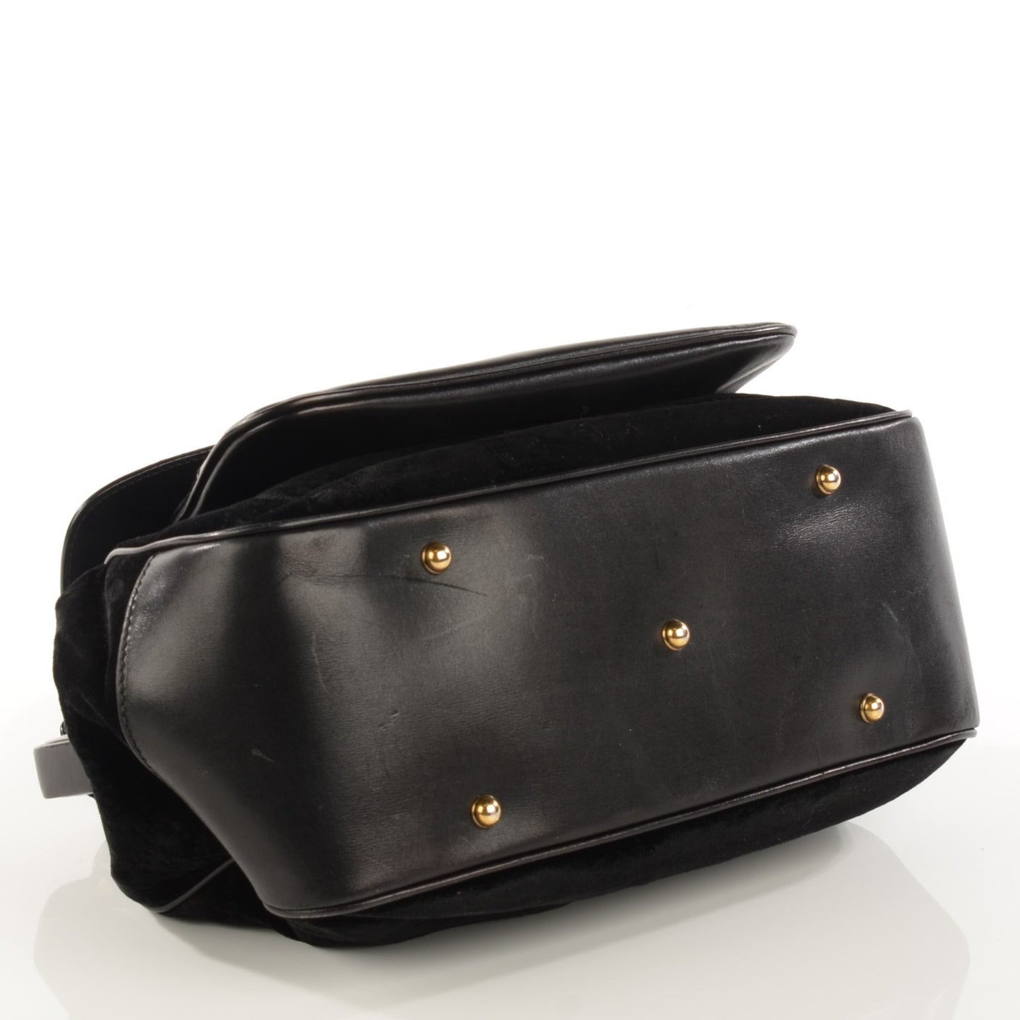 Velvet Diamante Leather Lady Stirrup Top Handle Bag Black