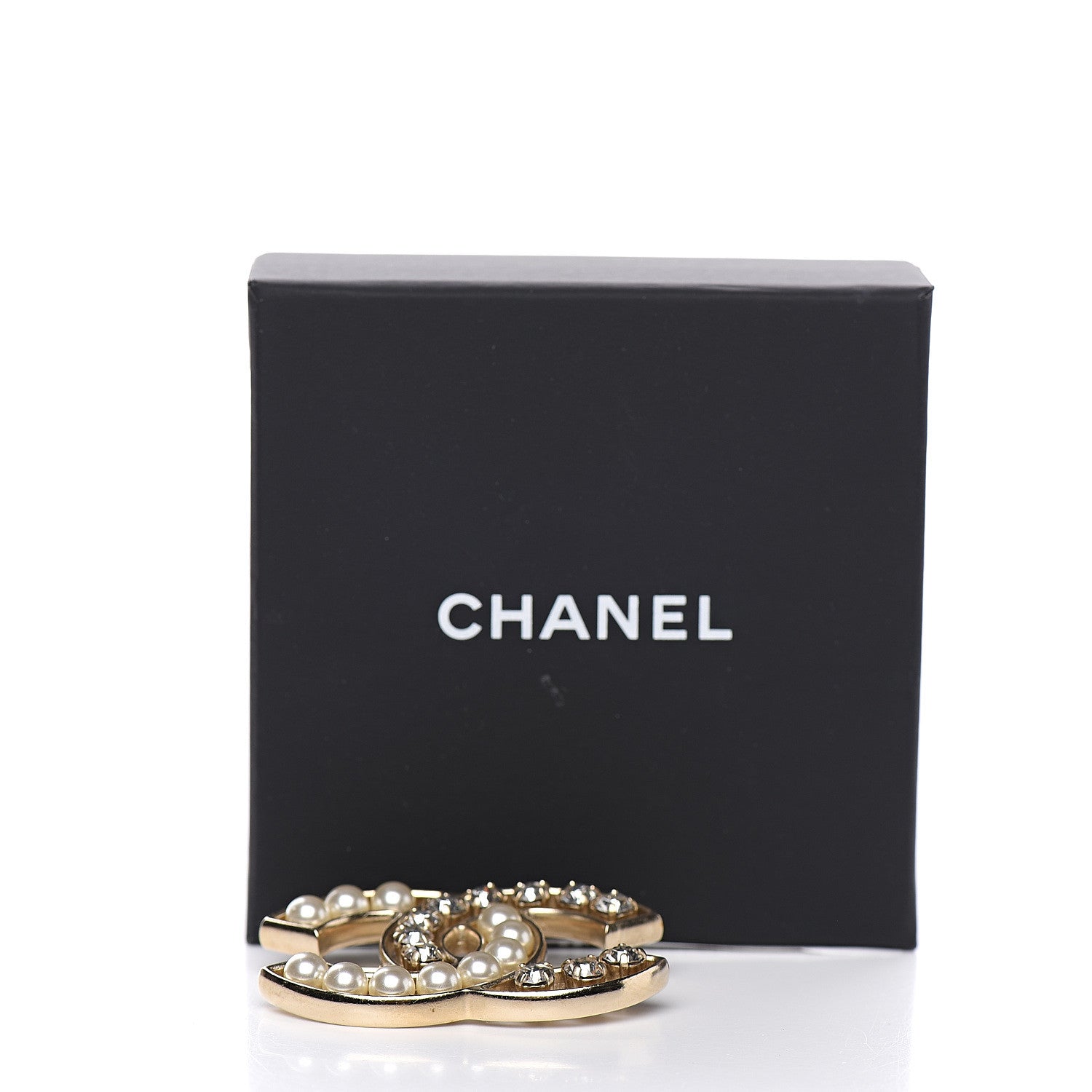 Chanel Pearl Crystal CC Brooch Gold Pearly White 4 of 4