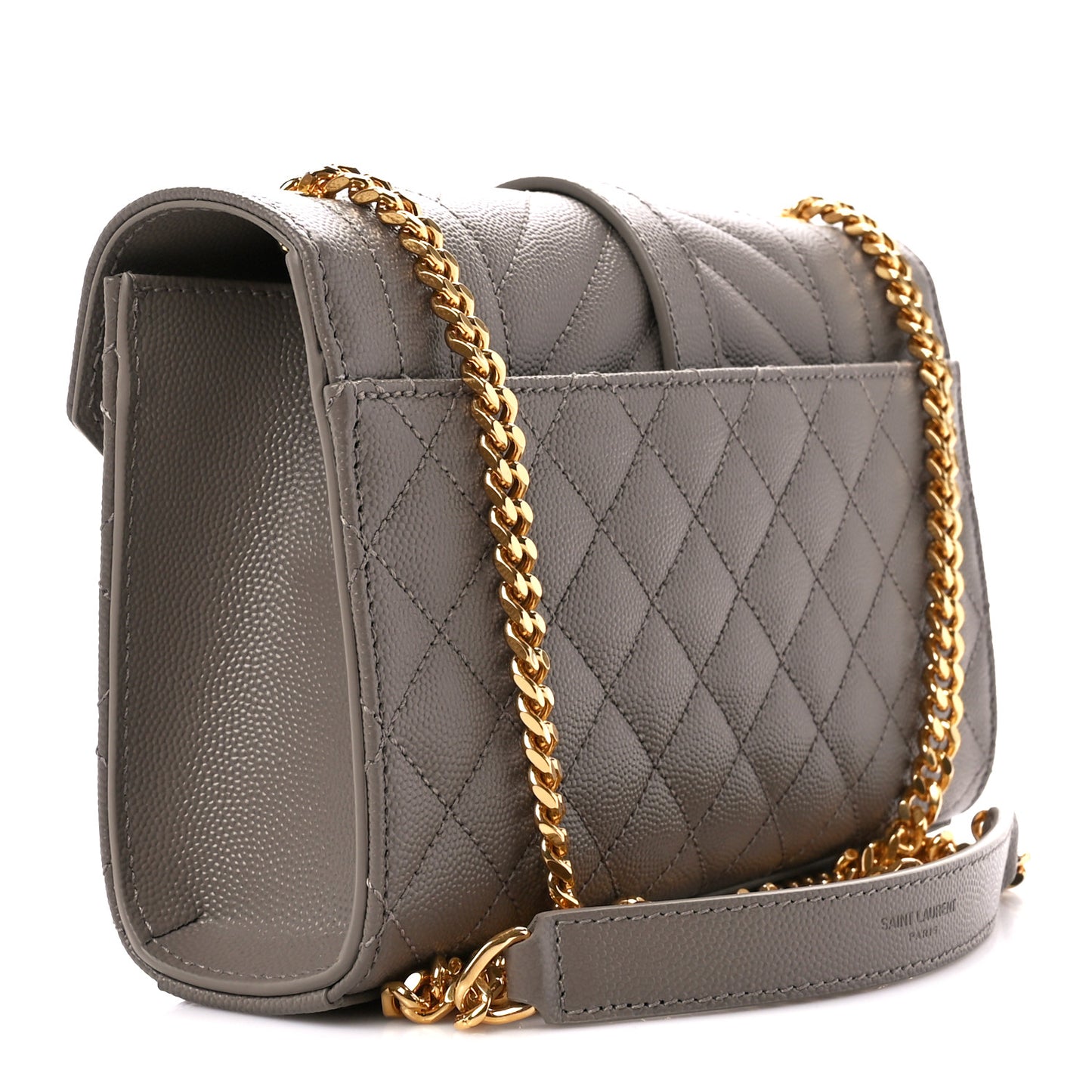 Grain De Poudre Textured Mixed Matelasse Triquilt Small Monogram Satchel Greyish Brown