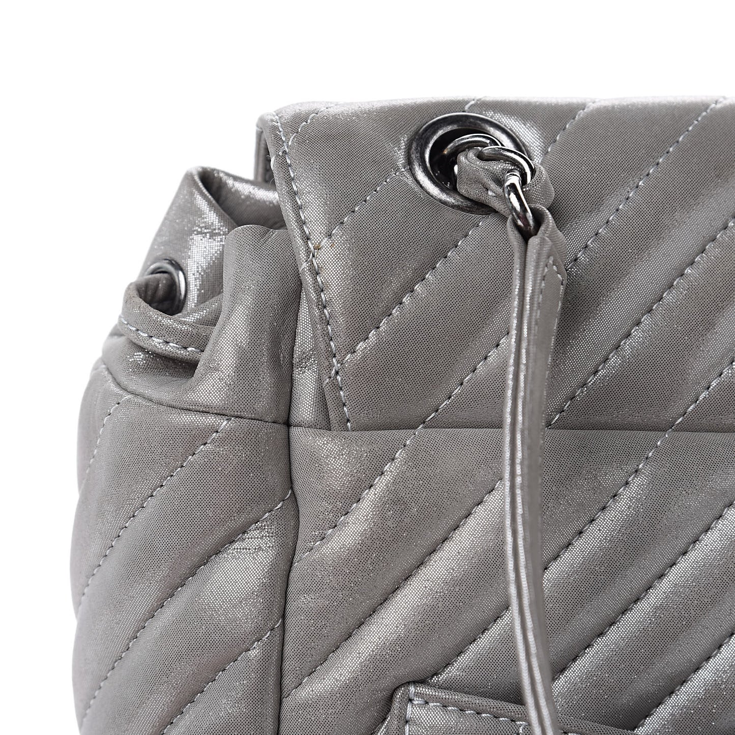 Metallic Calfskin Chevron Quilted Small Urban Spirit Backpack Silver