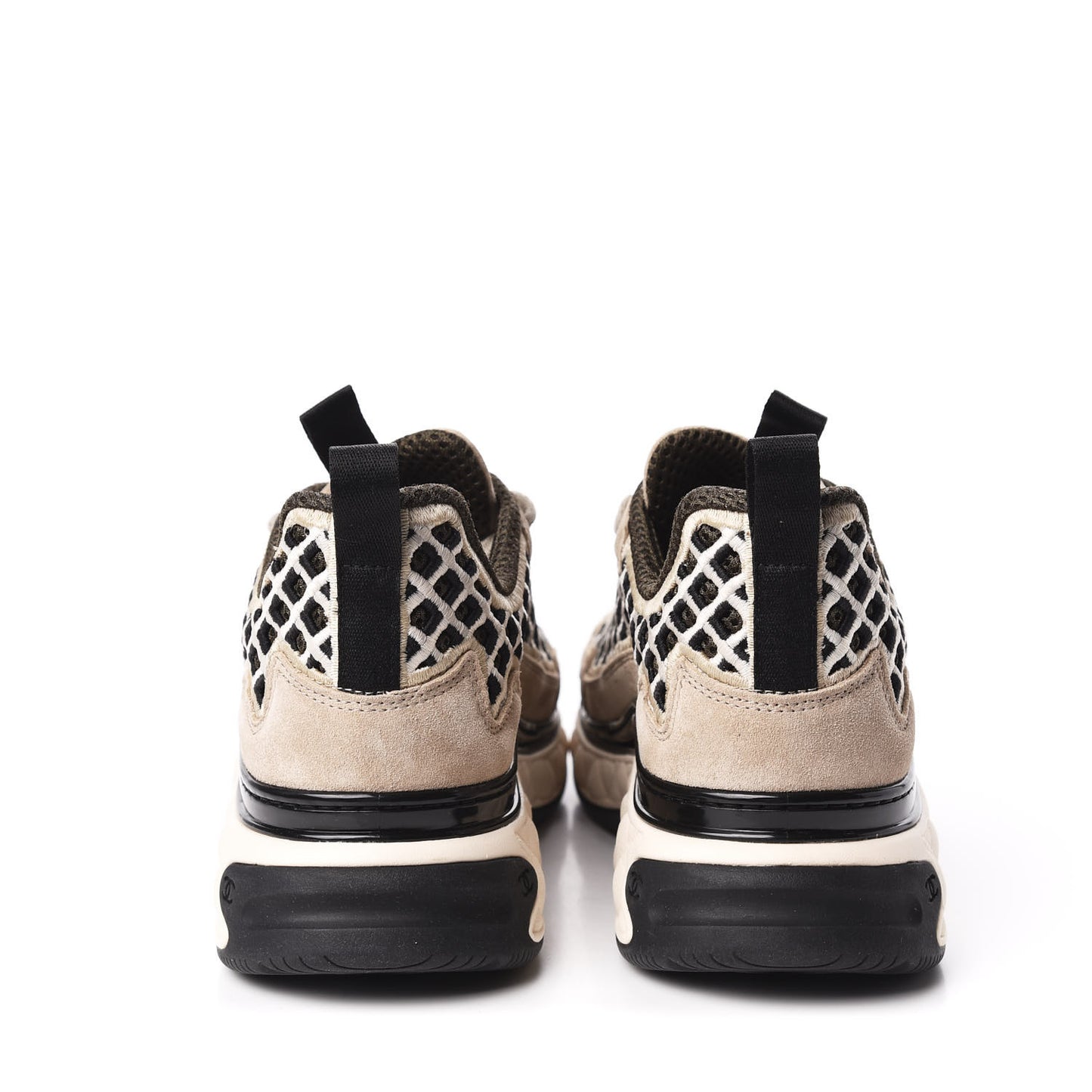 Suede Calfskin Embroidered CC Sneakers 36.5 Beige Black
