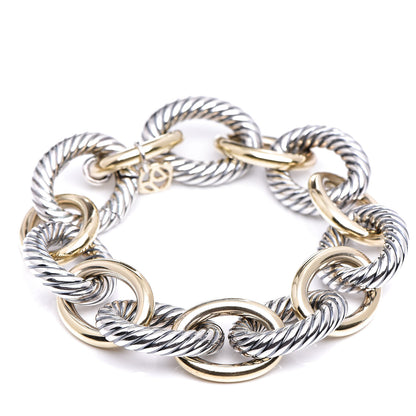David Yurman Sterling Silver 18K Yellow Gold 17mm Extra Large Oval Link Bracelet 1 of 5