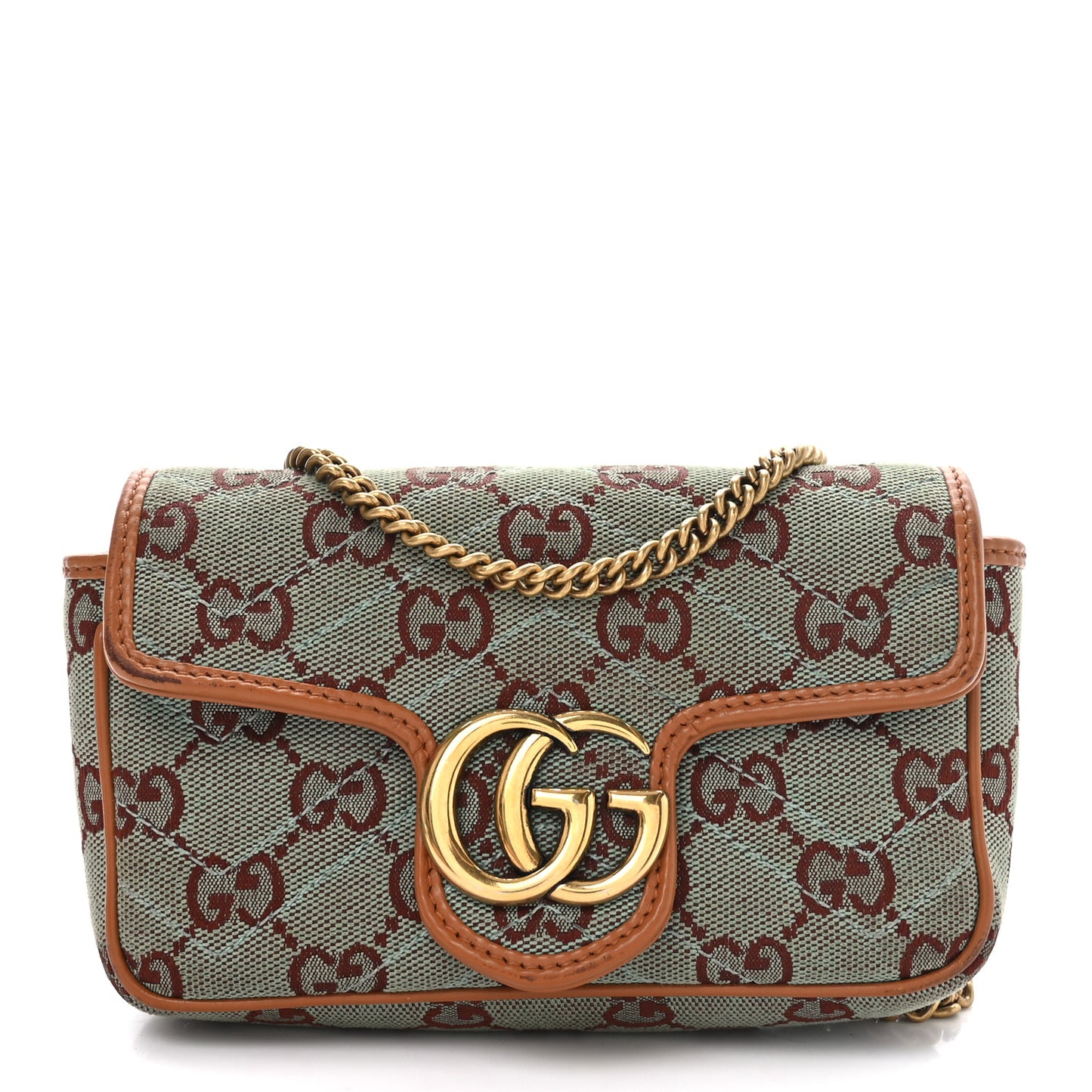 Monogram Multicolor Matelasse Diagonal Super Mini GG Marmont Shoulder Bag Azure Harness Brown
