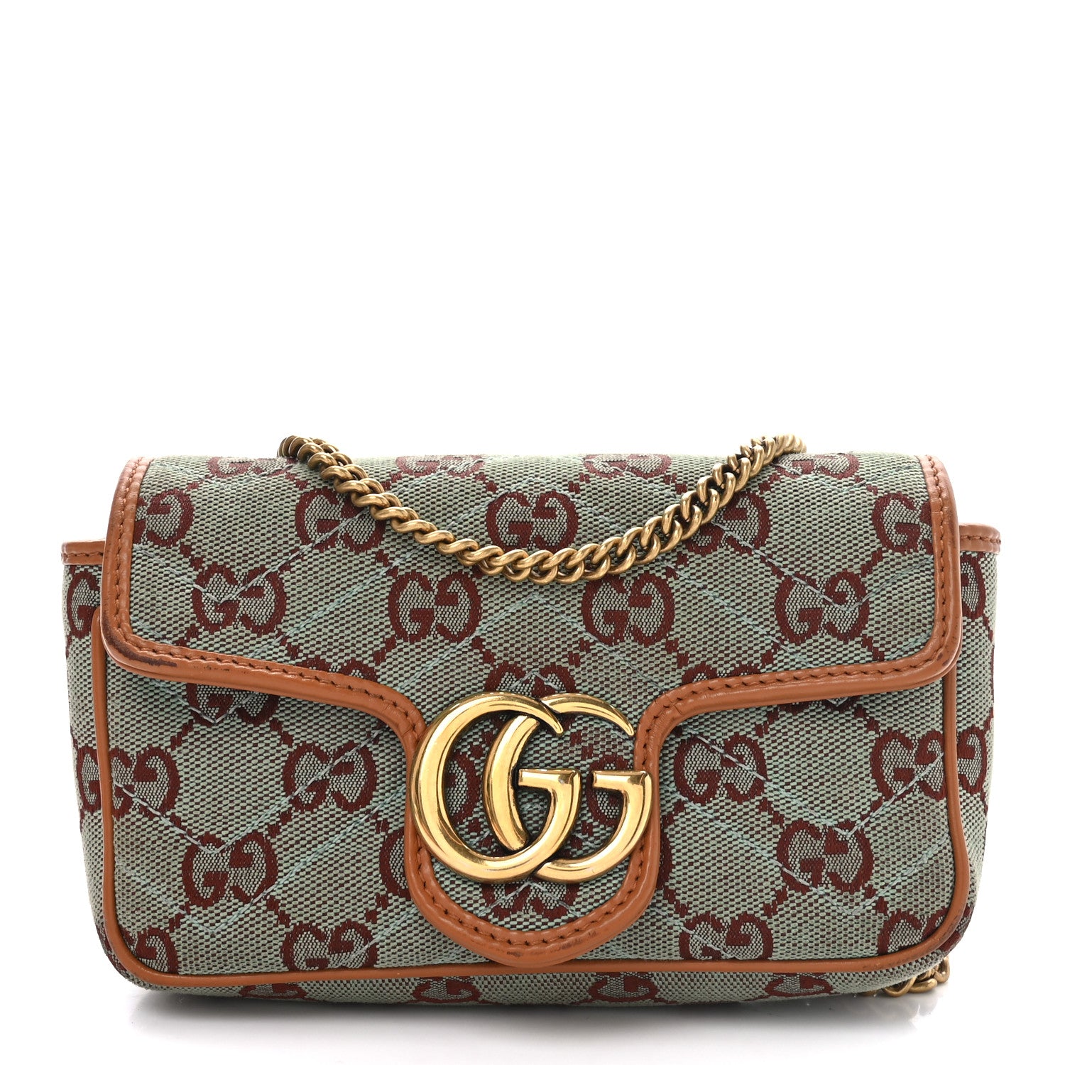 Gucci Monogram Multicolor Matelasse Diagonal Super Mini GG Marmont Shoulder Bag Azure Harness Brown 1 of 12