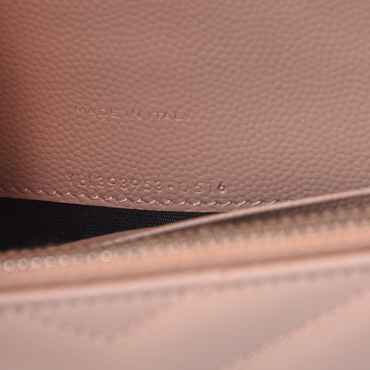 Saint Laurent Grain De Poudre Matelasse Chevron Monogram Envelope Chain Wallet Pale Pink 8 of 9