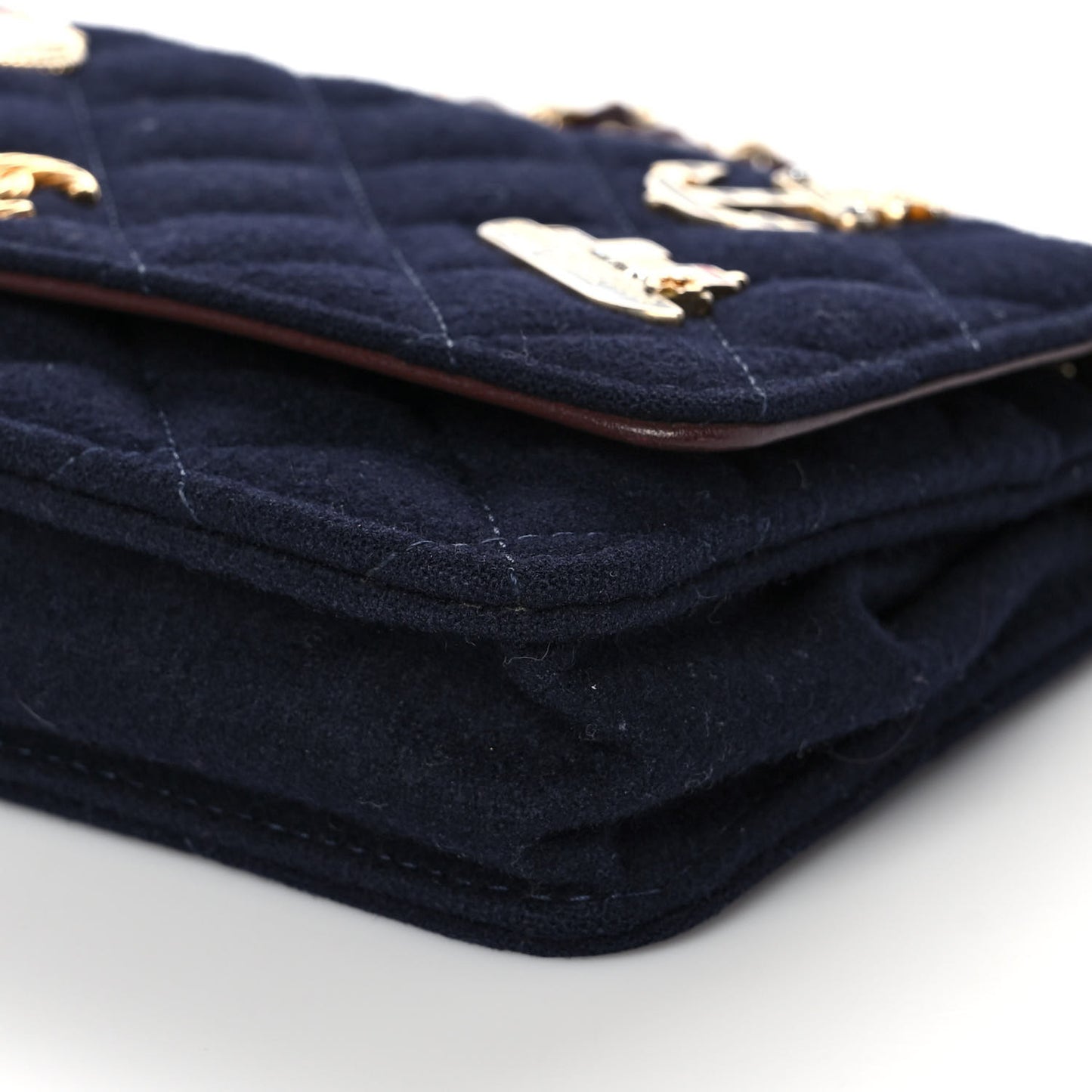 Felt Quilted Paris-Hamburg Charms Wallet On Chain WOC Dark Navy