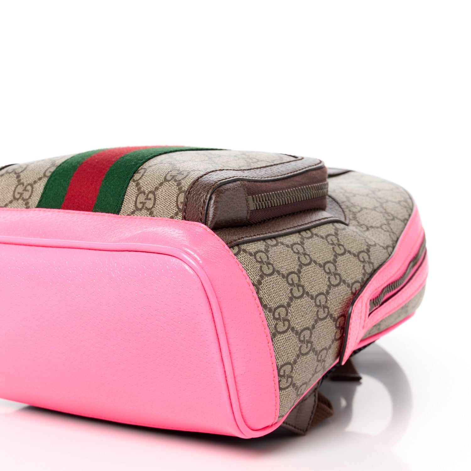 Gucci GG Supreme Monogram Textured Dollar Calfskin Web Small Ophidia Day Backpack Beige Ebony Fluorescent Fuchsia 11 of 11