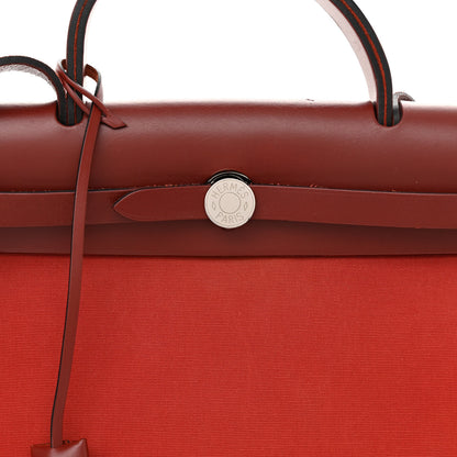 Hermes Military Toile Vache Hunter Herbag Zip 31 PM Rouge Grenat Rouge H 9 of 17