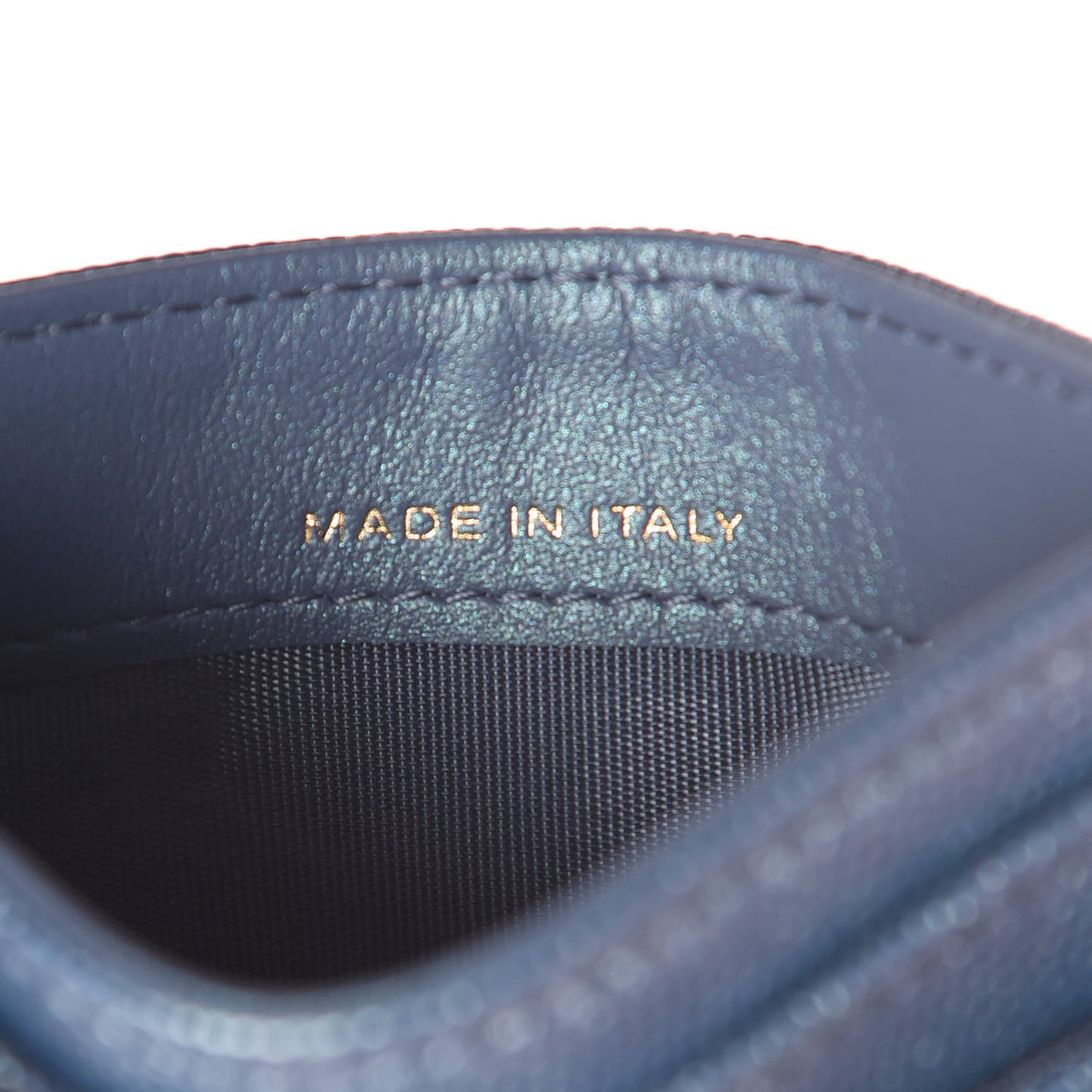 Iridescent Caviar Quilted Card Holder Dark Blue